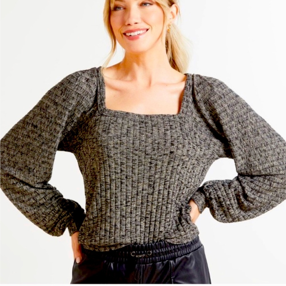 NWT Michael Stars Polly Square Neck Balloon Sleeve Ribbed Top - S